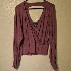 Pink 3/4 Sleeve Wrap Blouse with Cut Out Style